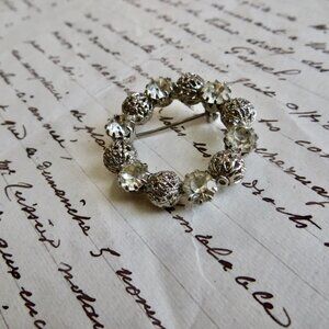 Vintage Rhinestone & Silver Brooch Pin